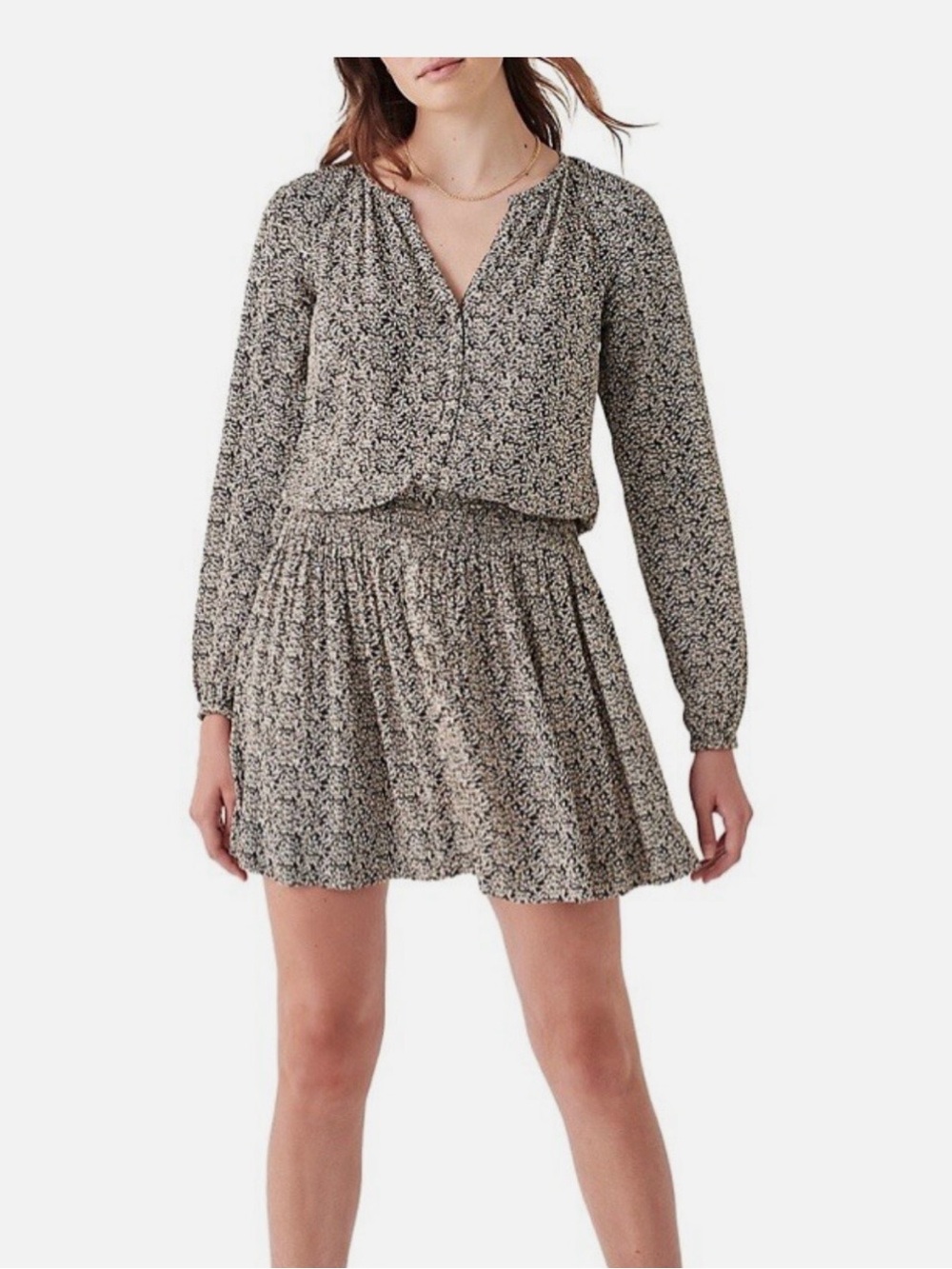 Faherty Montara Leaf Batik Printed Blouson Mini Dress